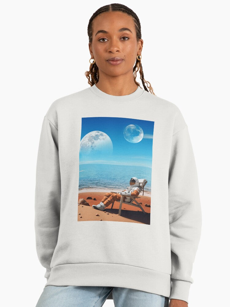 Astronaut on Mars Beach Premium Oversized Sweatshirt: Humorous Space Scene Bone