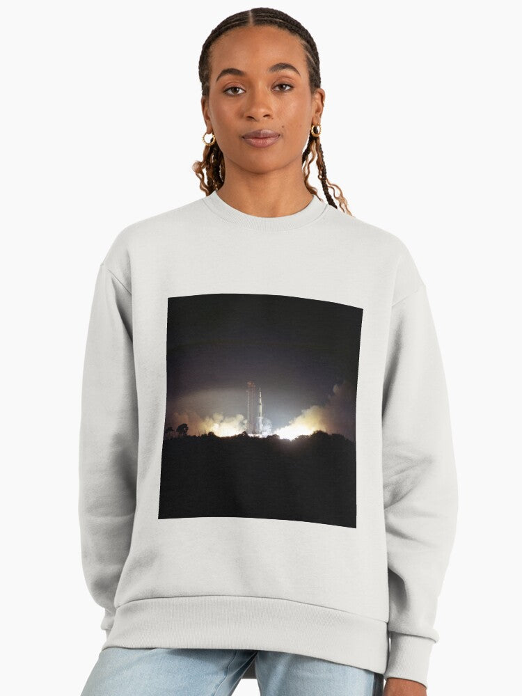 Apollo 17 Launch Night Scene Sweatshirt, Premium Space History Top Bone