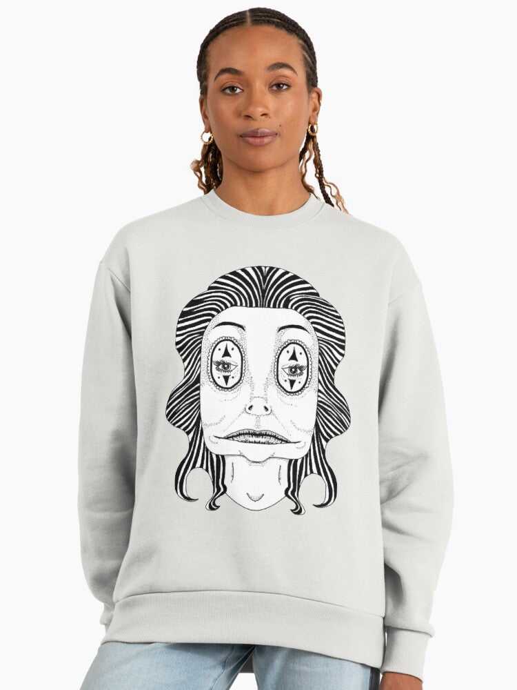 Beetle Bish Oversized Sweatshirt, Premium Graphic Pop Culture Top Bone